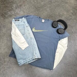 Vintage 90's Nike Blue Swoosh T Shirt Vintage Style Athletic Streetwear Tee